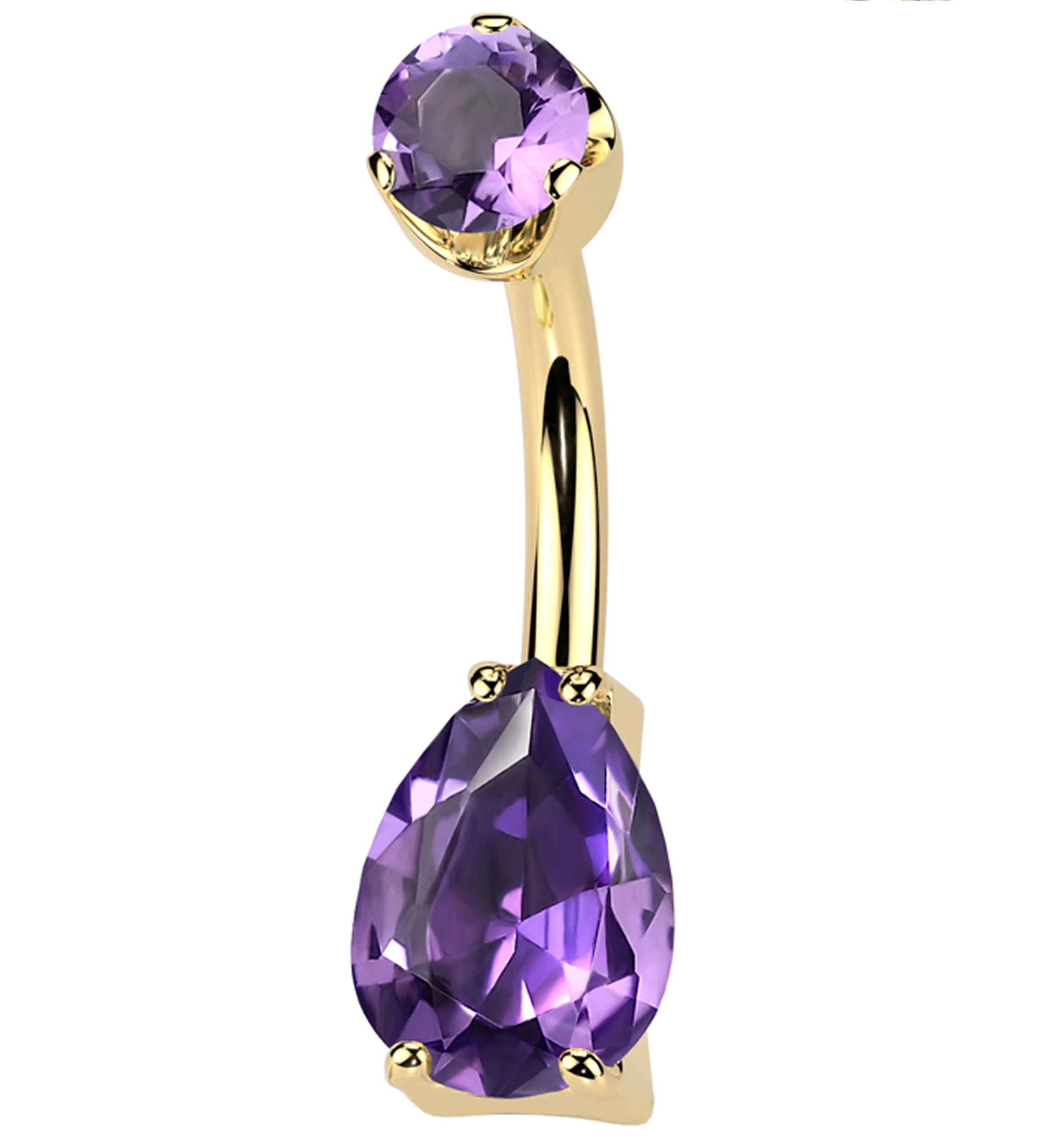 Gold PVD Amethyst Teardrop Internally Threaded Titanium Belly Button Ring - Mrs Treak