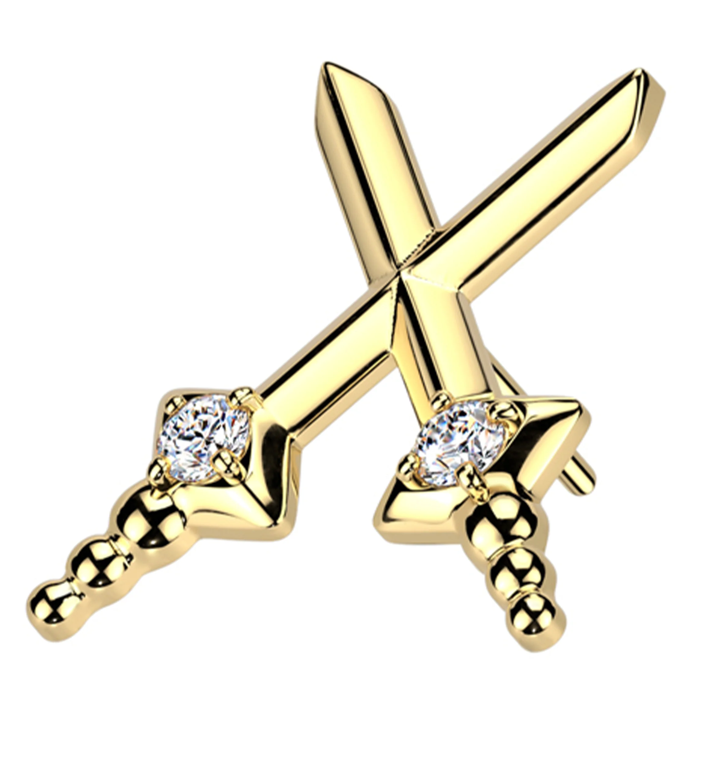 Gold PVD Dagger Dual Clear CZ Threadless Titanium Top - Mrs Treak