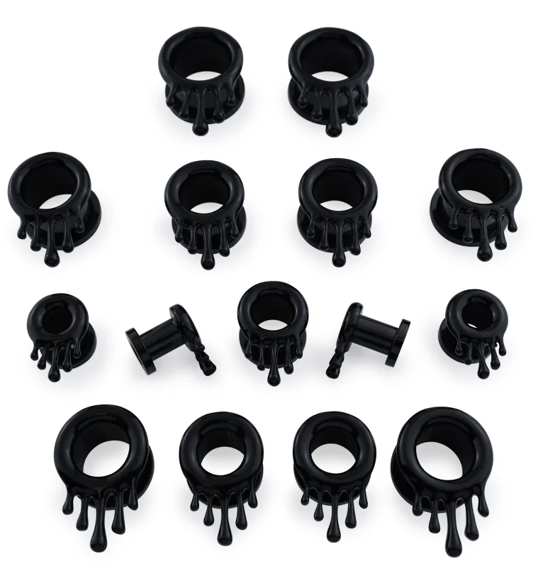 Black PVD Dripping Stainless Steel Screw Back Tunnel Plugs - Mrs Treak