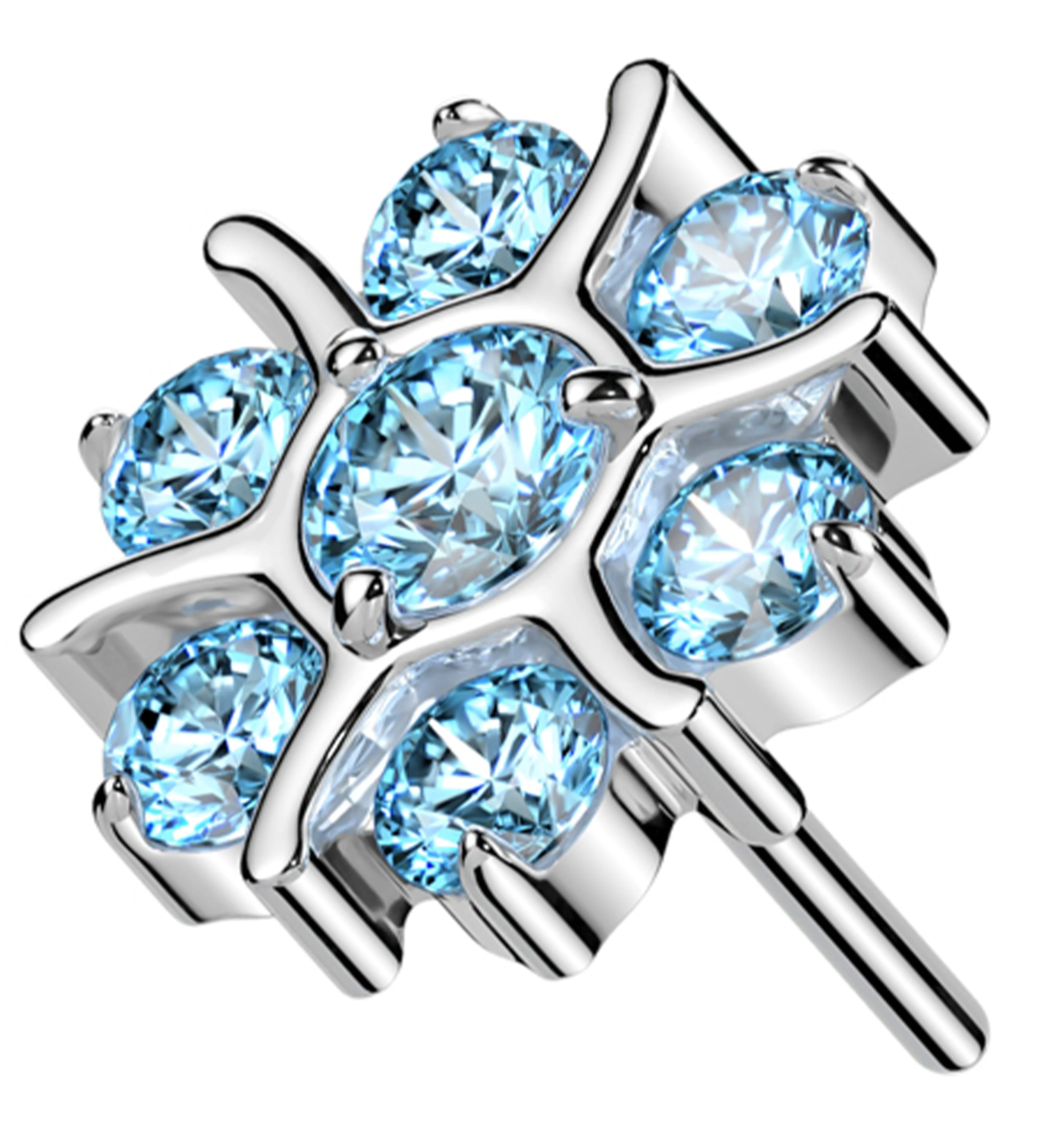 Solstice Flower Aqua CZ Titanium Threadless Top - Mrs Treak