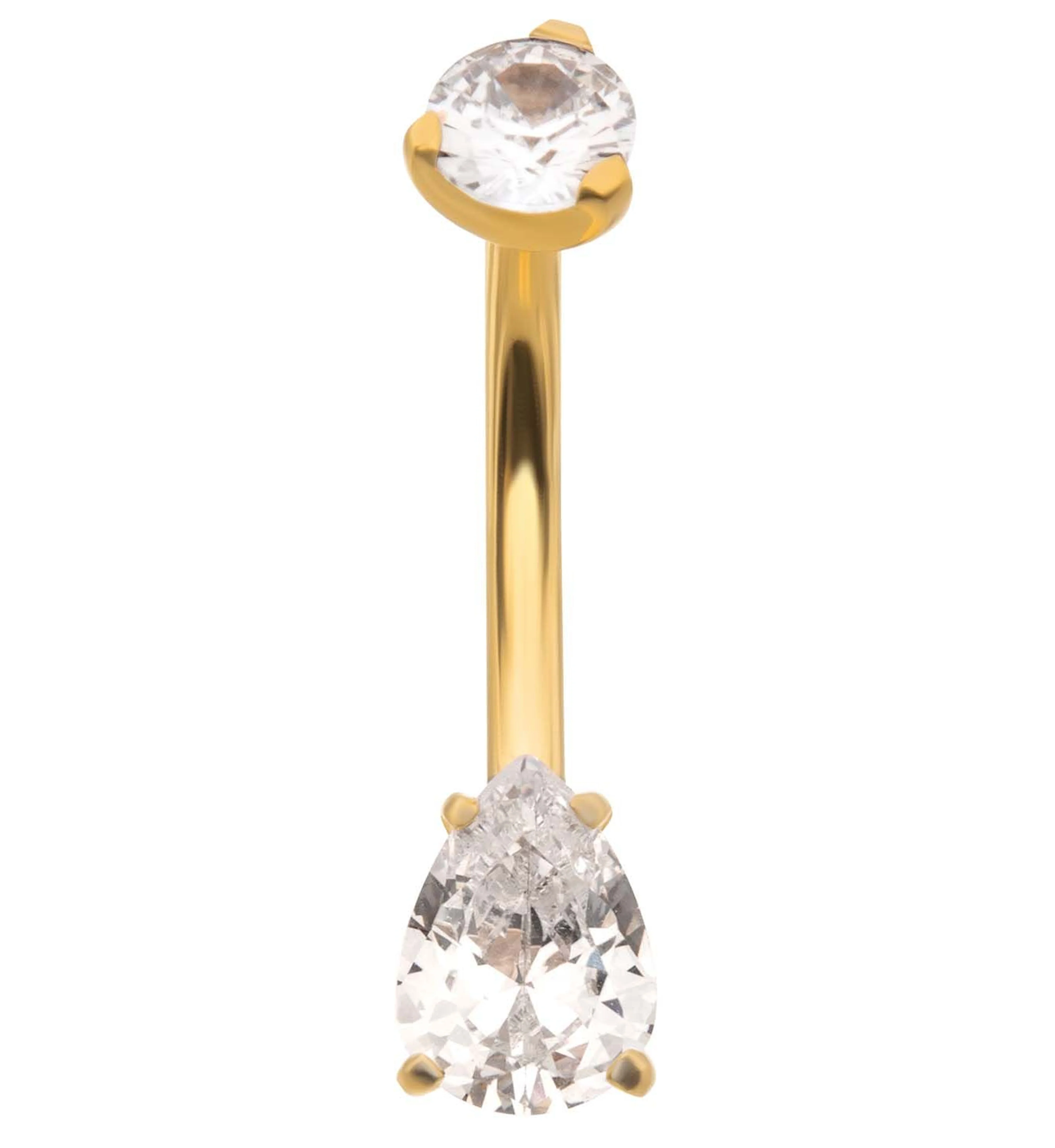 24kt Gold PVD Prong Teardrop Clear CZ Titanium Belly Button Ring - Mrs Treak