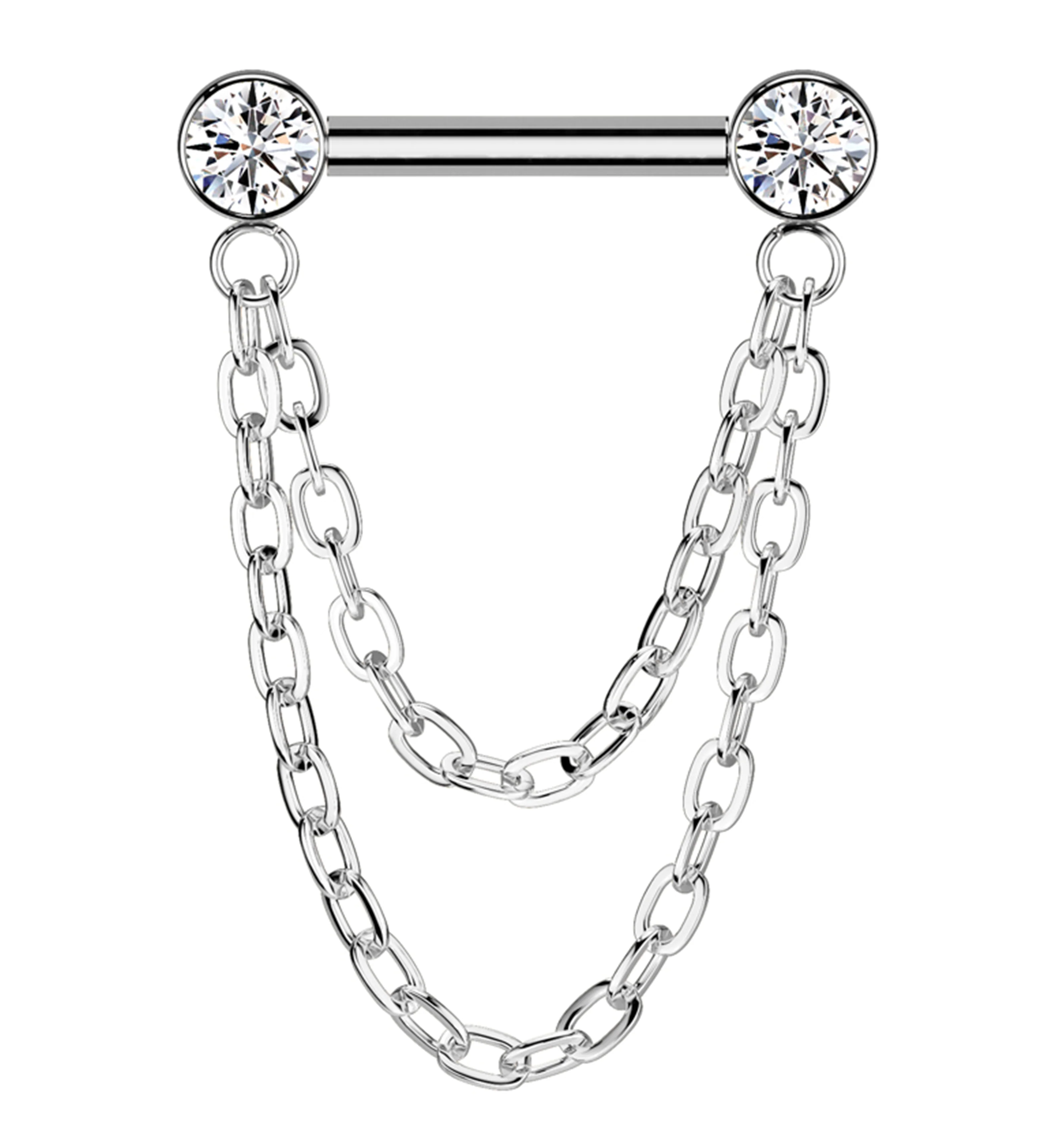 Clear CZ Double Chain Titanium Threadless Straight Barbell - Mrs Treak