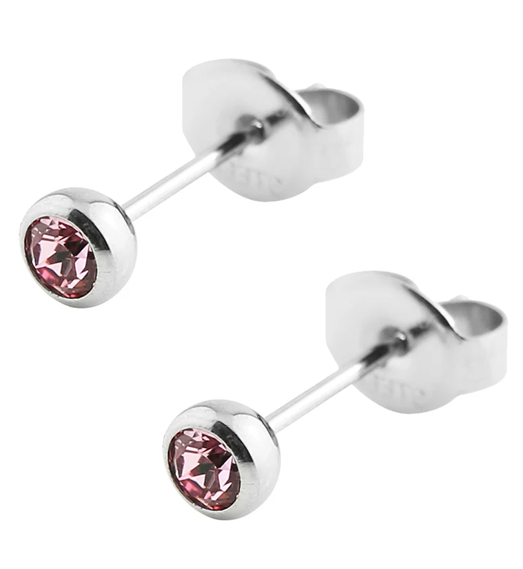 Pink Bezel CZ Stainless Steel Stud Earrings - Mrs Treak
