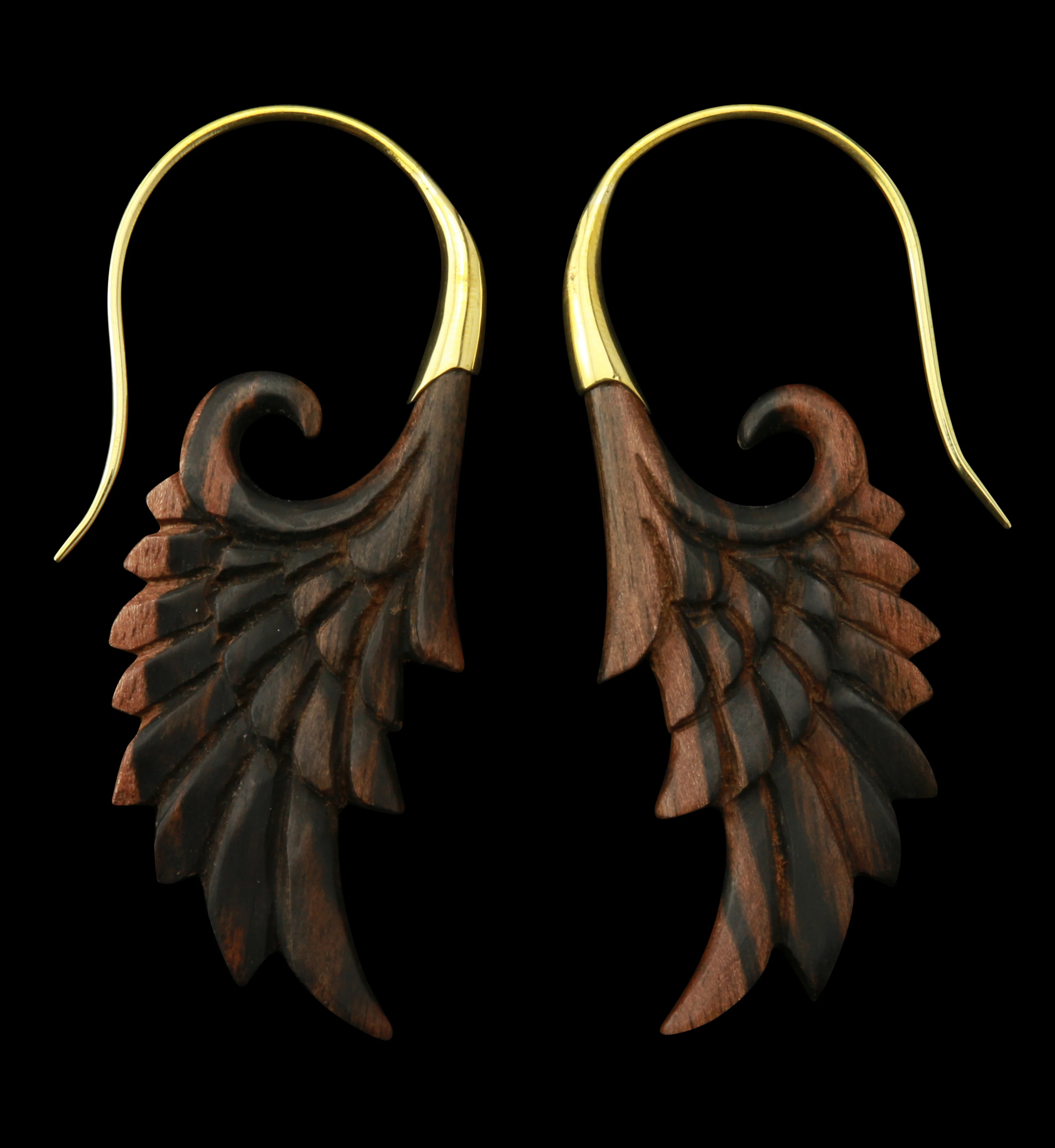 18G Wing Brass Areng Wood Hangers / Earrings - Mrs Treak