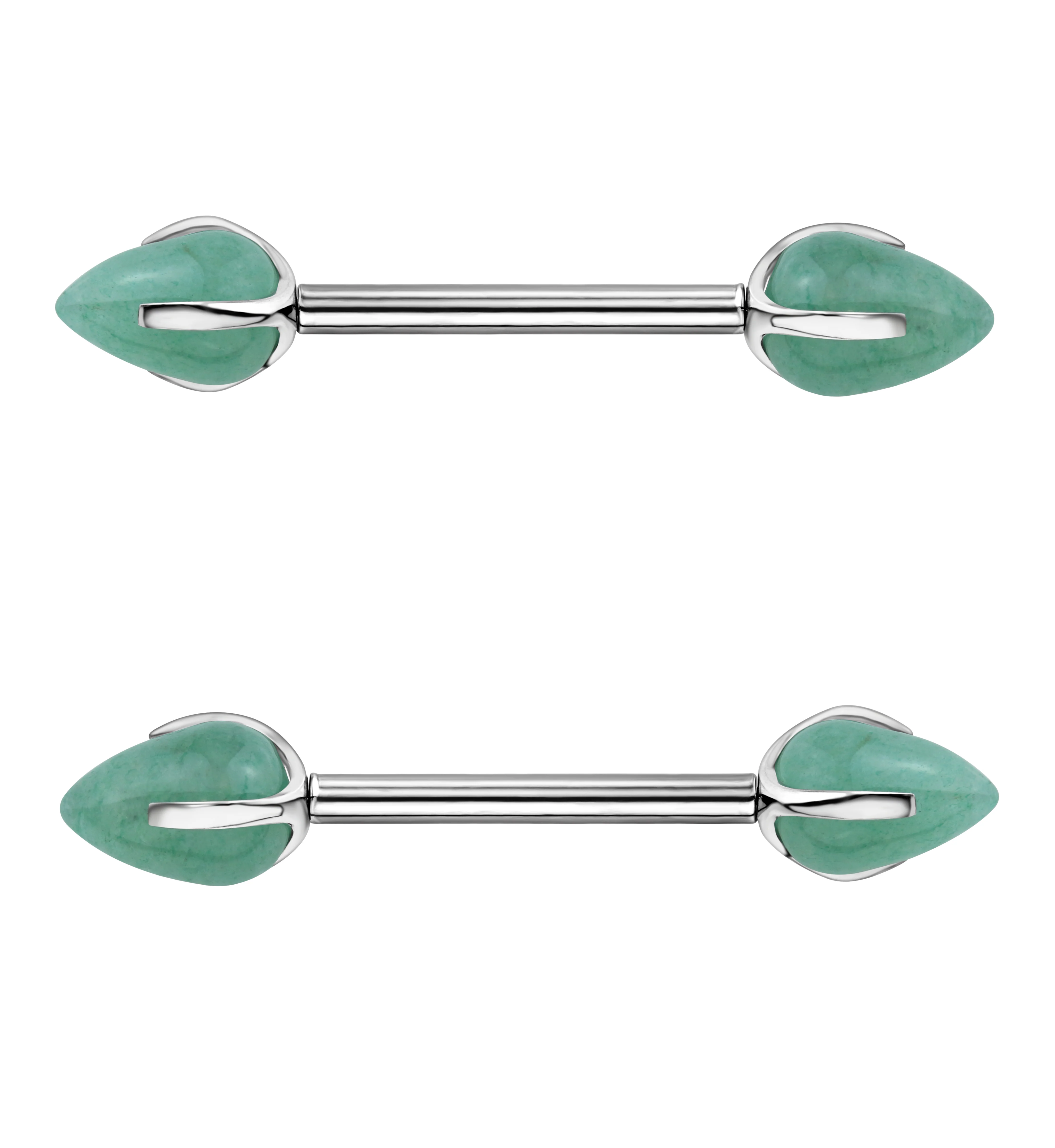 Point Green Aventurine Stone Threadless Titanium Nipple Barbell - Mrs Treak