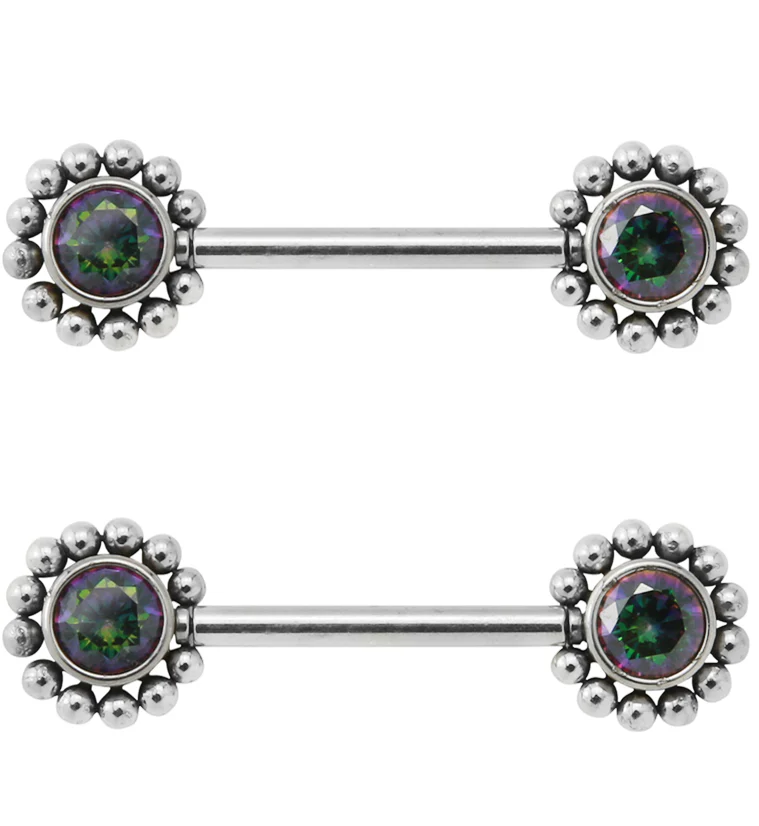 14G Black Aurora Gem Verge Threadless Nipple Ring Barbells - Mrs Treak