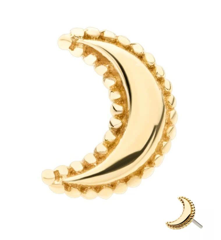 14kt Gold Beaded Crescent Moon Threadless Top - Mrs Treak