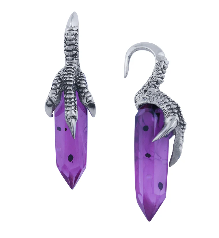 Purple Resin Raven Claw White Brass Ear Weights - Mrs Treak