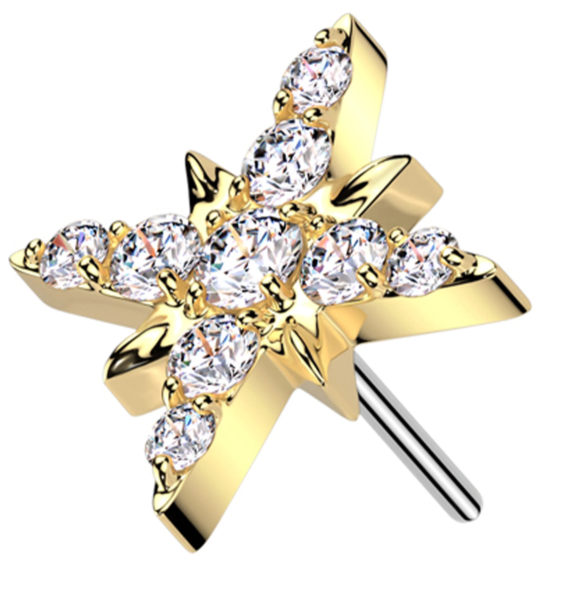 Gold PVD North Star Burst Clear CZ Titanium Threadless Top - Mrs Treak