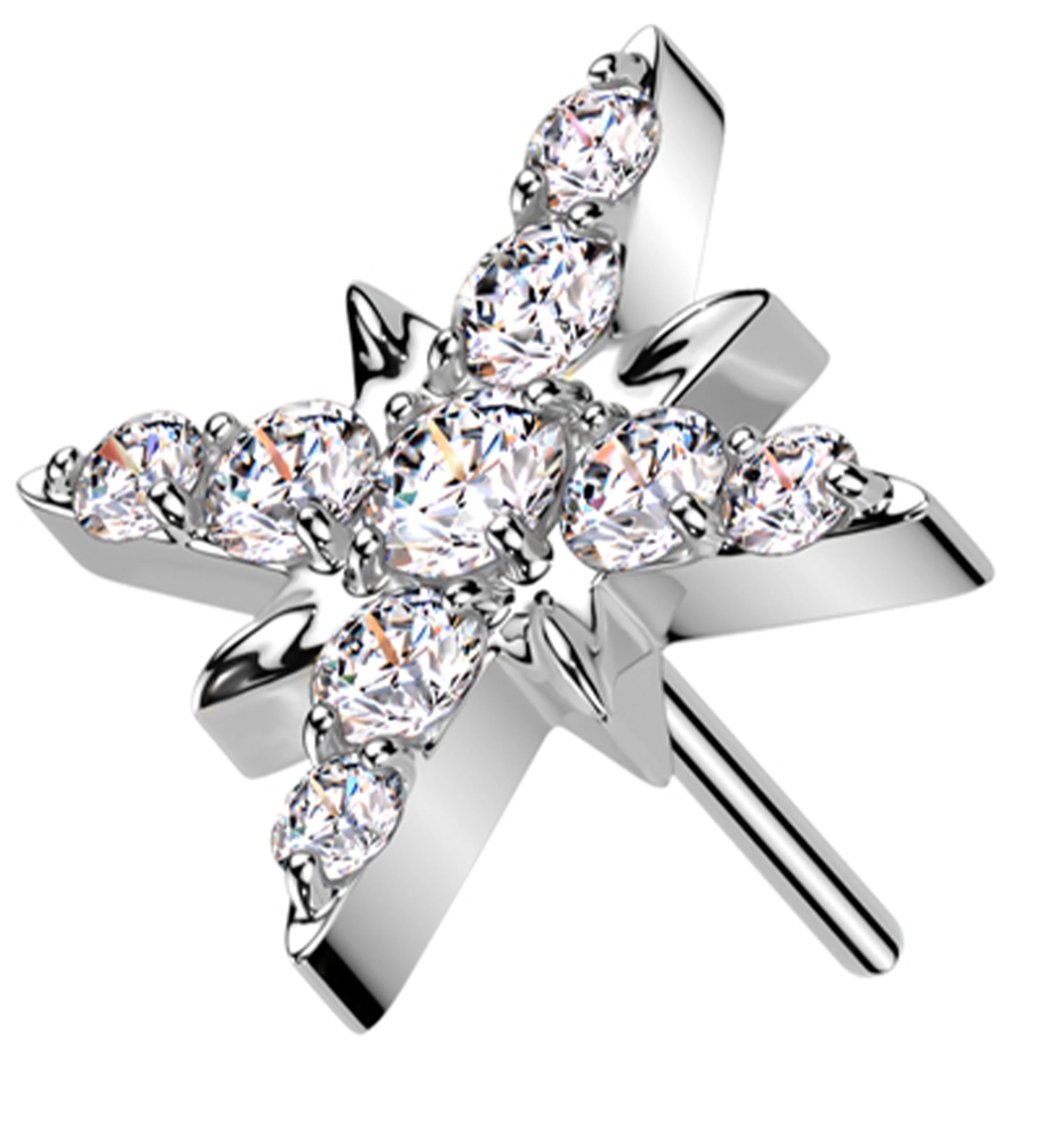North Star Burst Clear CZ Titanium Threadless Top - Mrs Treak