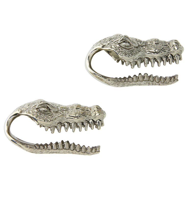 Crocodile White Brass Ear Weights - Mrs Treak