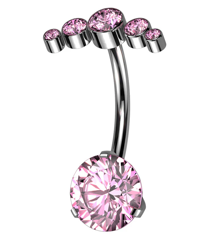 Arch Pink CZ Top Titanium Threadless Belly Button Ring - Mrs Treak