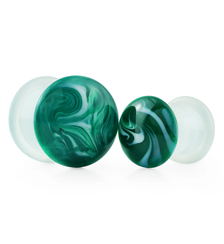 Green and White Haze Single Flare Glass Plugs - Mrs Treak