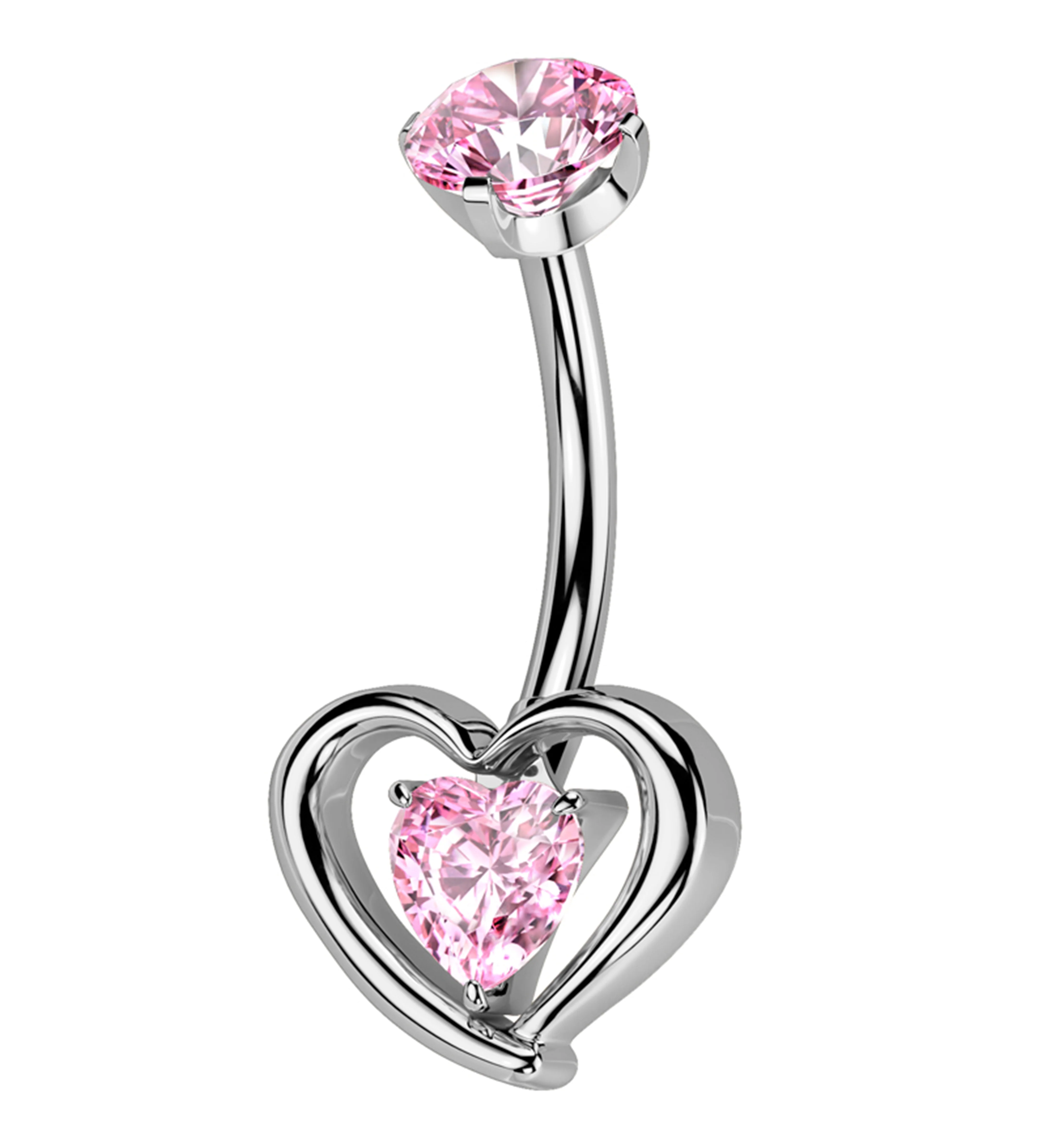 Enveloped Heart Pink CZ Titanium Internally Threaded Belly Button Ring - Mrs Treak