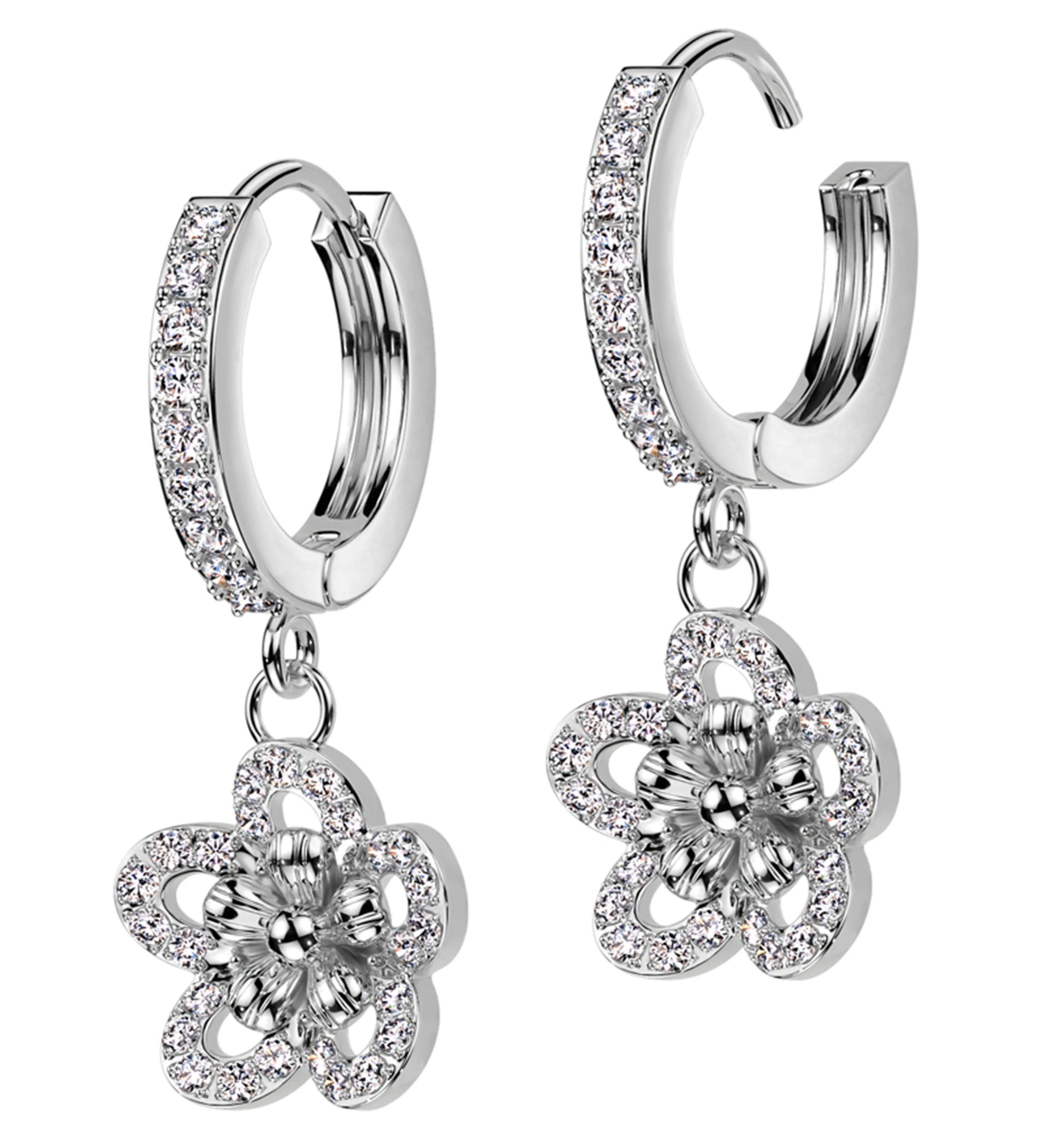 Flower CZ Stainless Steel Hoop Earrings - Mrs Treak