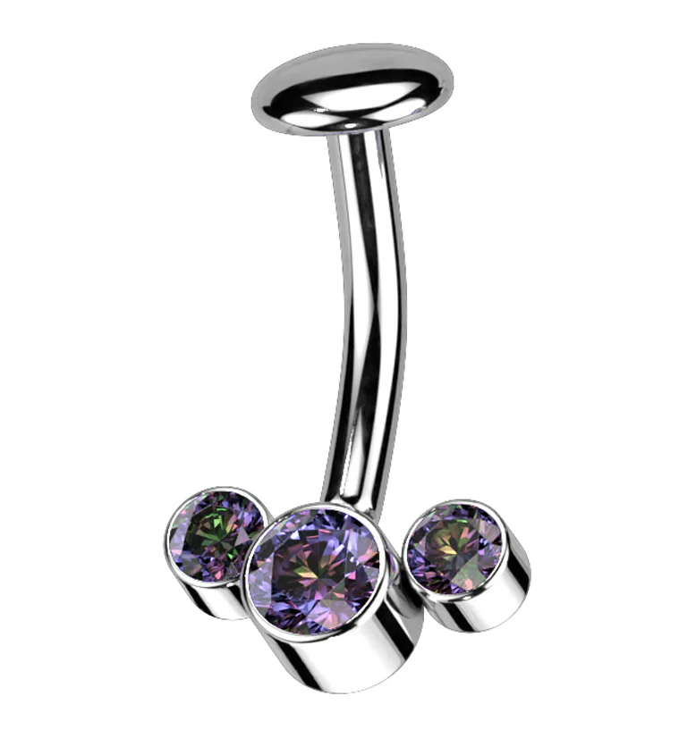 Triple Black Aurora CZ Titanium Threadless Floating Belly Button Ring - Mrs Treak