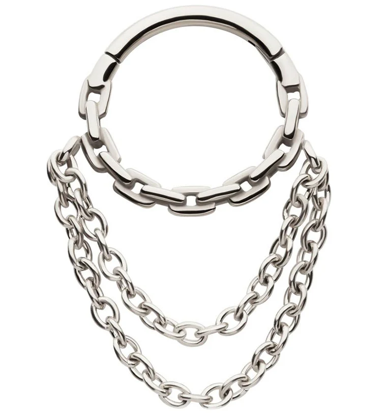 Chain Link Double Dangle Chain Stainless Steel Hinged Segment Ring - Mrs Treak