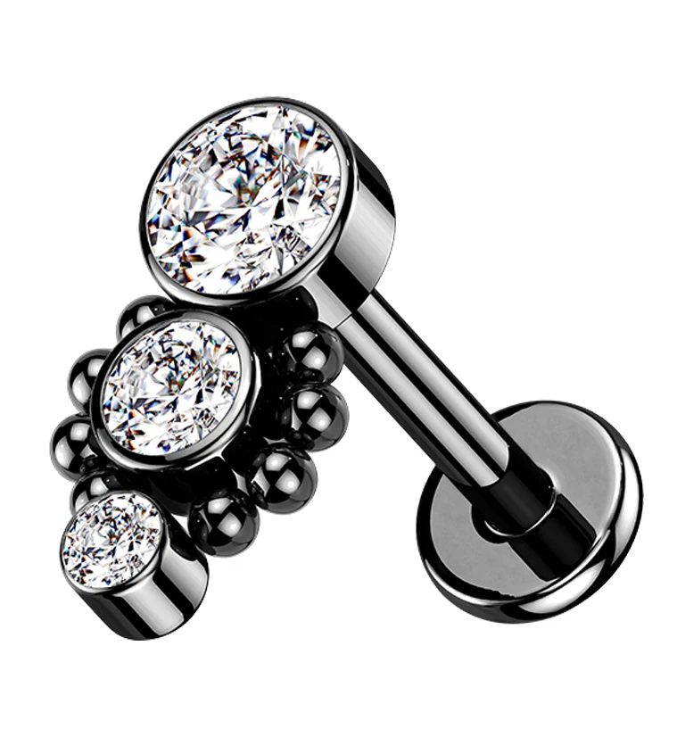 Black PVD Trinal CZ Labret Post - Mrs Treak