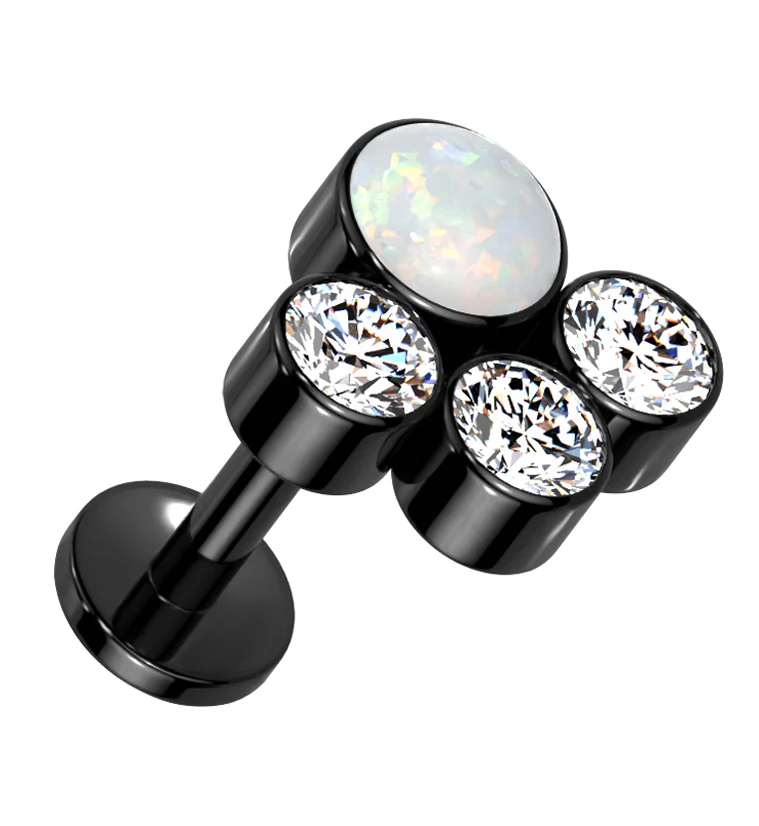 Black PVD Array White Opalite Clear CZ Titanium Internally Threaded Labret - Mrs Treak