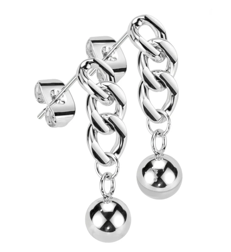 Chain Link Ball Stainless Steel Earrings - Mrs Treak