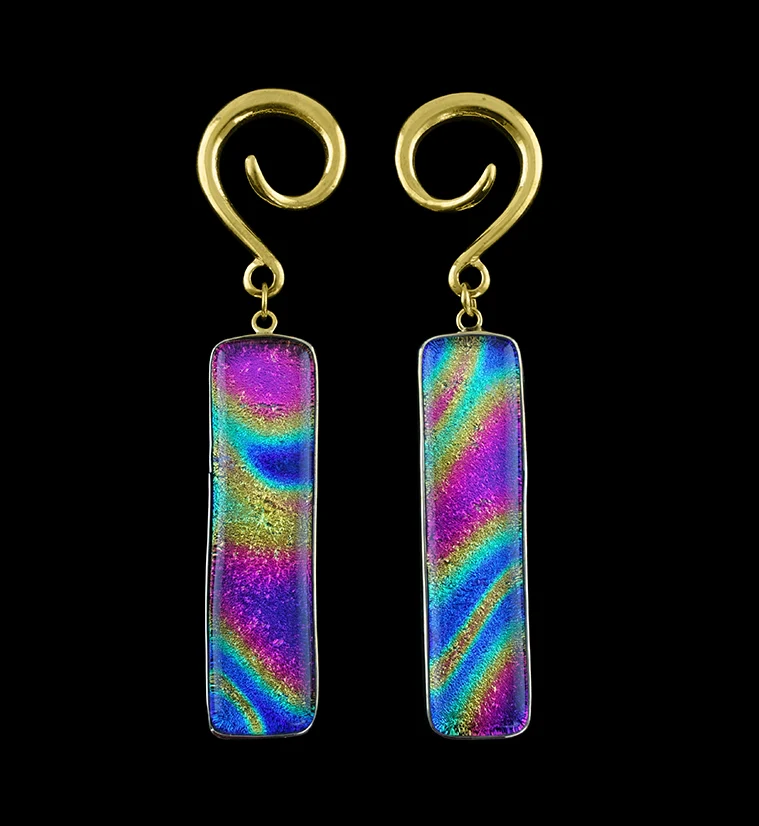 Rainbow Dichroic Glass Tower Ear Weights - Mrs Treak