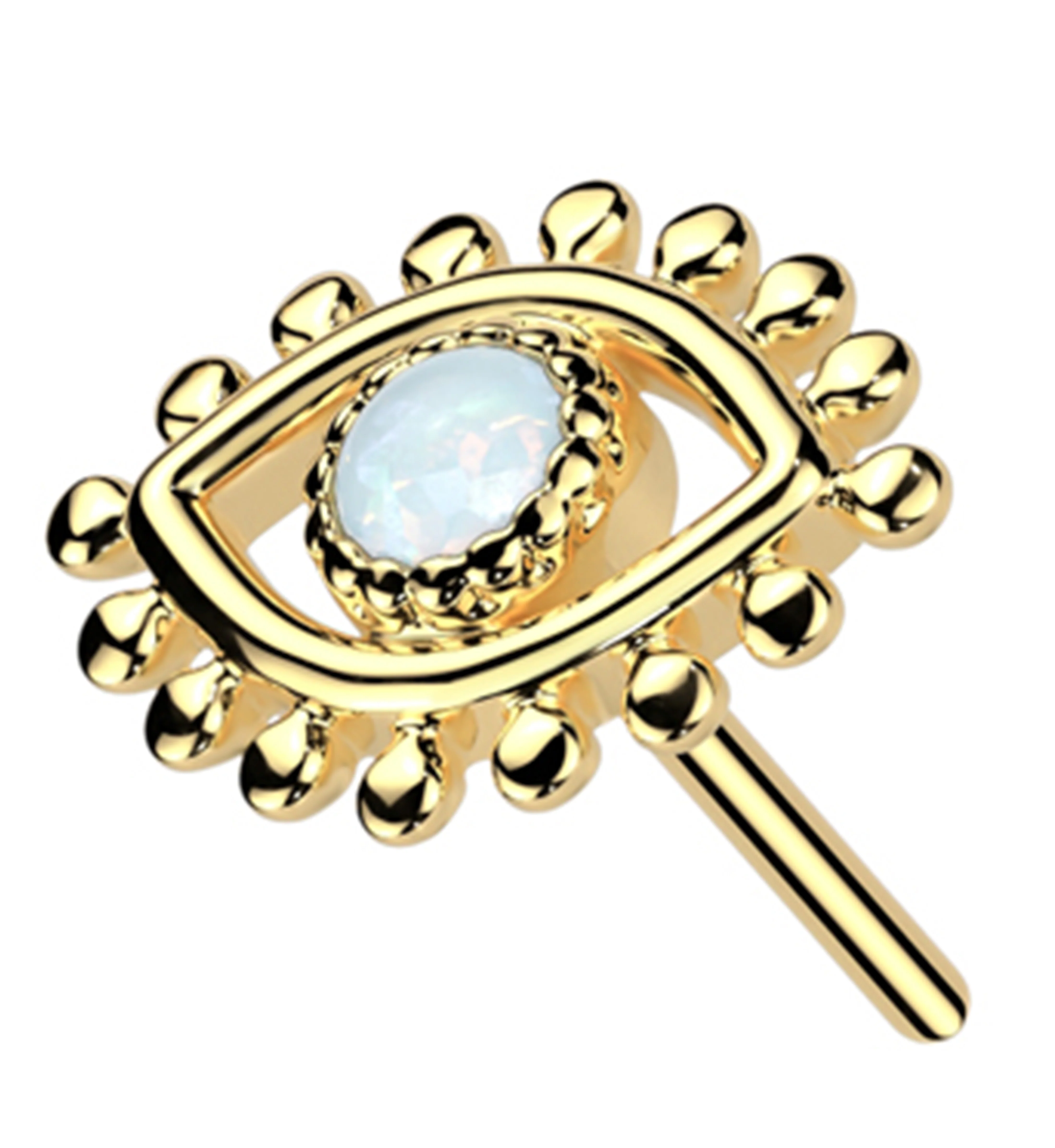 14kt Gold Beaded Eye White Opalite Threadless Top - Mrs Treak