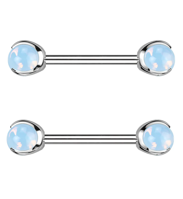 Claw Opalite Internally Threaded Titanium Nipple Barbells - Mrs Treak