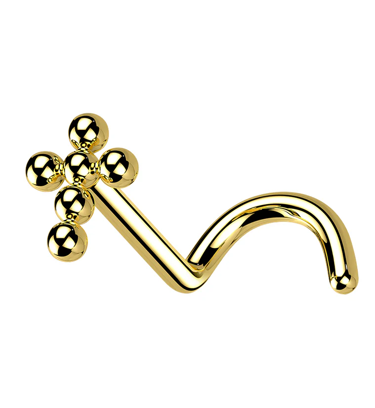 Gold PVD Beaded Cross Titanium Nose Screw - Mrs Treak