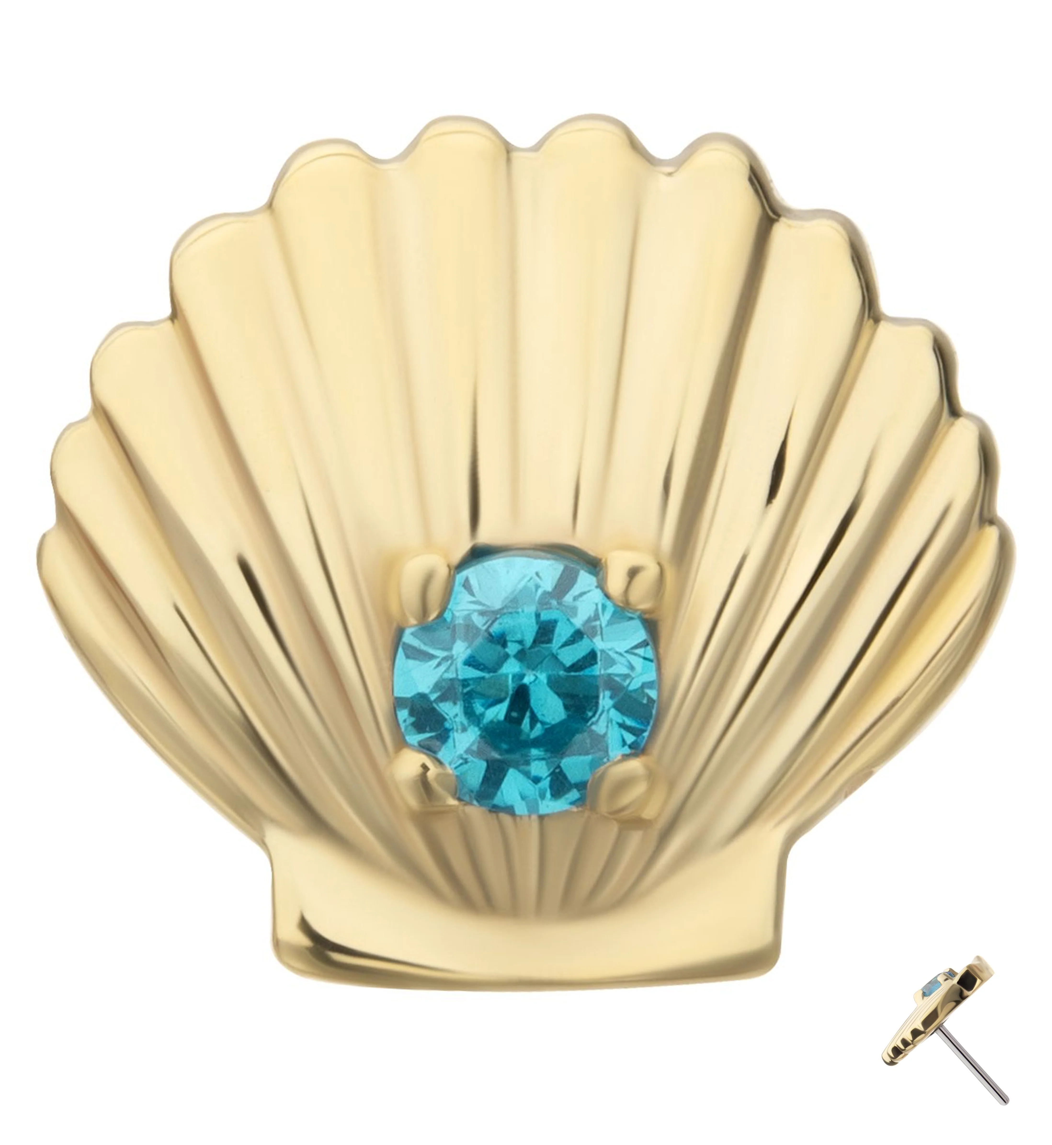 14kt Gold Seashell Aqua CZ Threadless Top - Mrs Treak