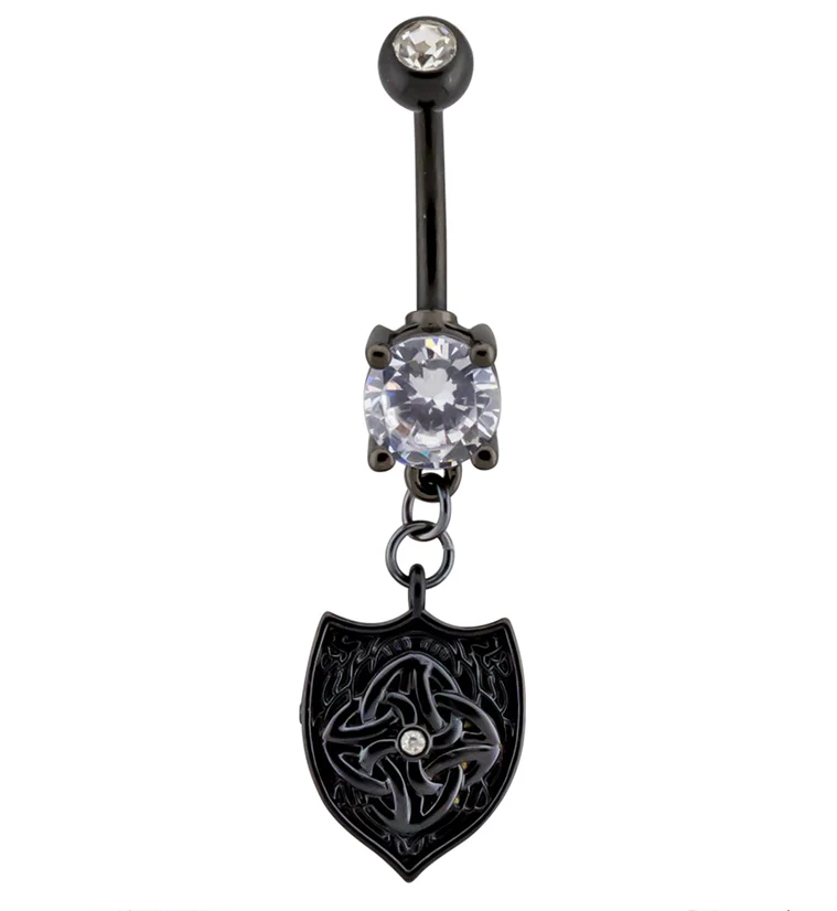Black PVD Aegis CZ Dangle Belly Button Ring - Mrs Treak