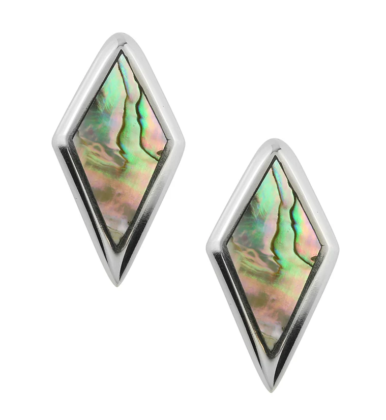Long Zircon Abalone White Brass Ear Weights - Mrs Treak