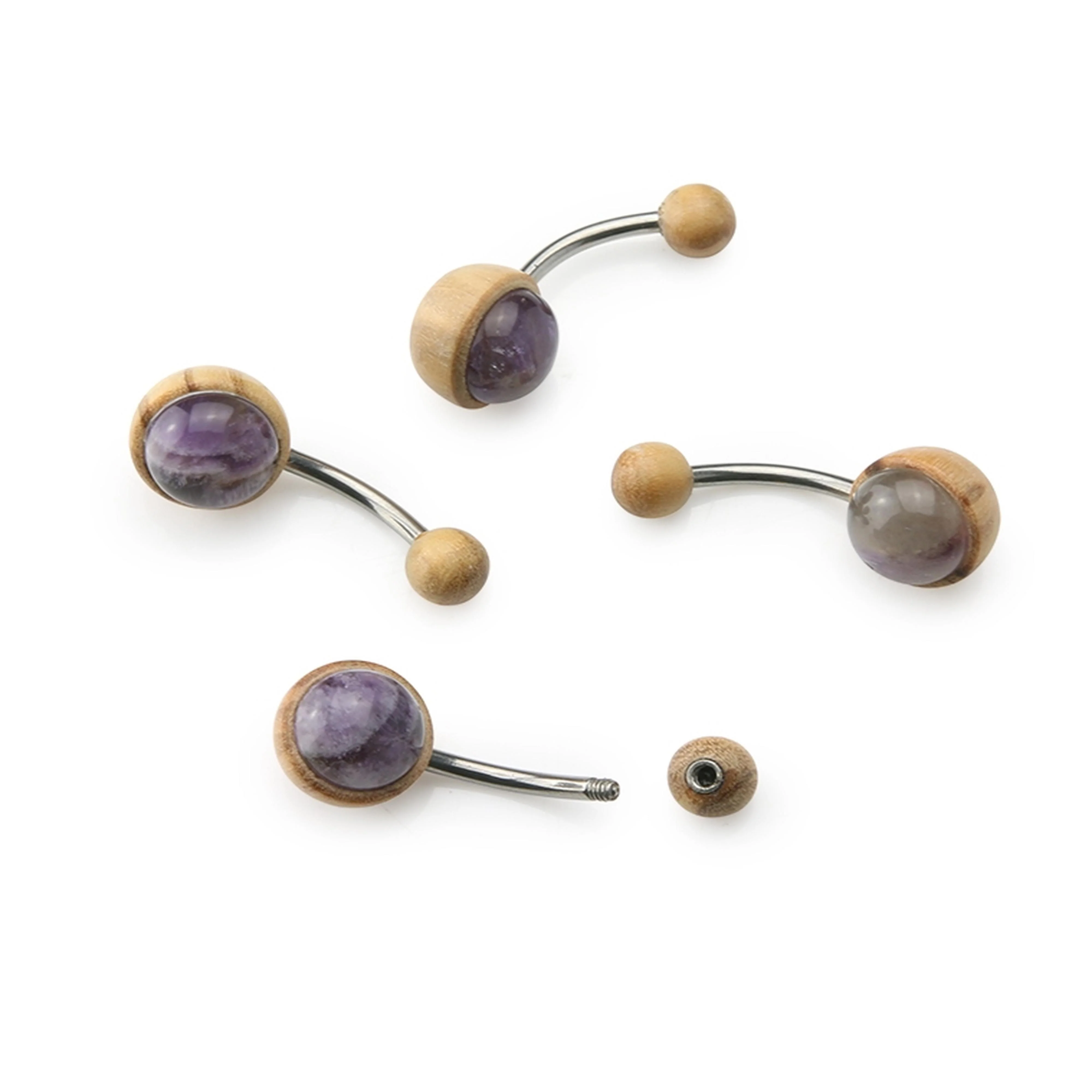 Amethyst Stone X Olive Wood Belly Button Ring - Mrs Treak