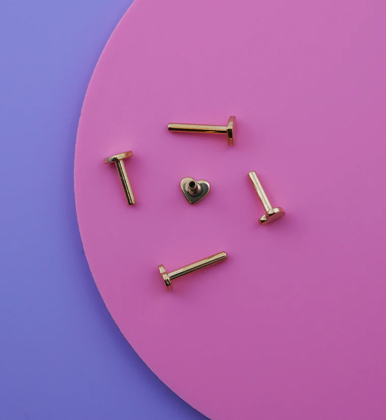 Gold PVD Heart Internally Threaded Titanium Flat Back Labret (Post Only) - Mrs Treak