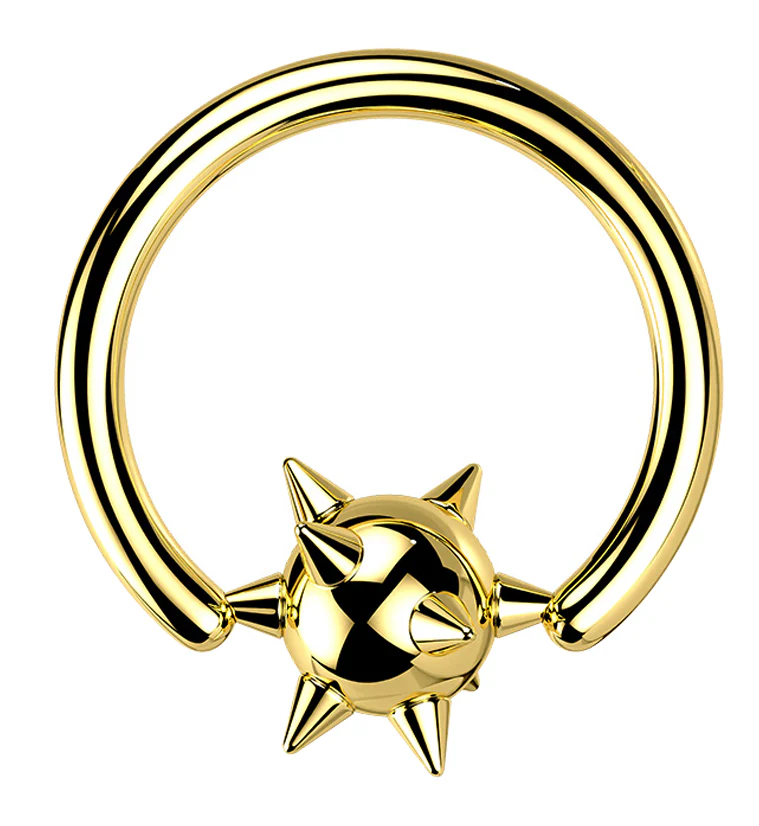 Gold PVD Spikey Ball Captive Ring - Mrs Treak