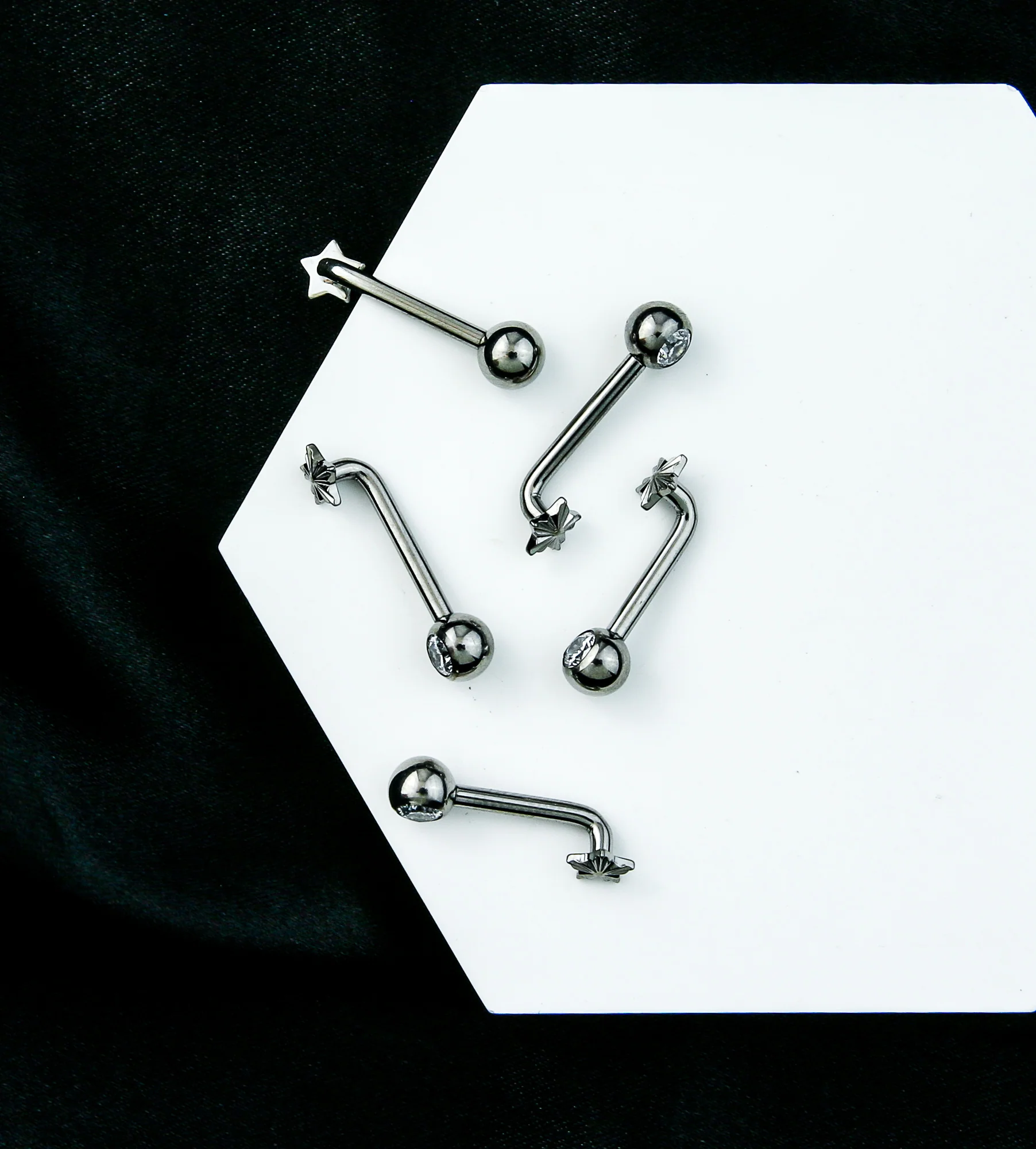 Score Star Clear CZ Vertical Clitoral Hood Internally Threaded Titanium Barbell - Mrs Treak