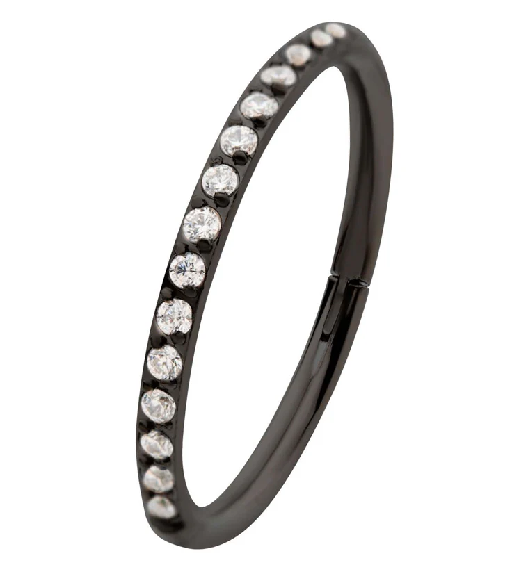 Black PVD Clear CZ Row Titanium Hinged Segment Ring - Mrs Treak