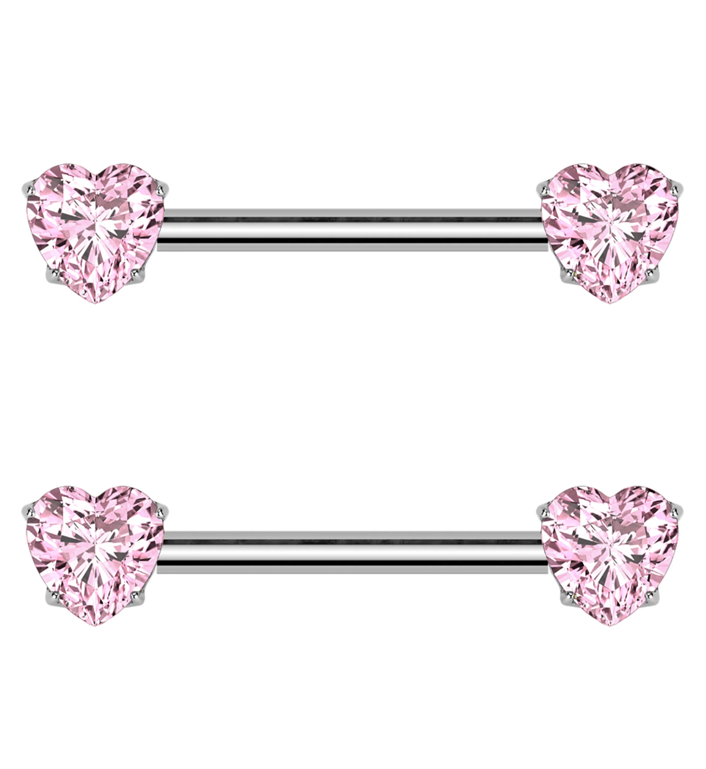 Prong Heart Pink CZ Threadless Titanium Nipple Barbell - Mrs Treak