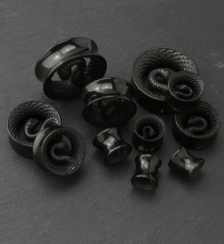 Black PVD Snake Stainless Steel Tunnels - Mrs Treak