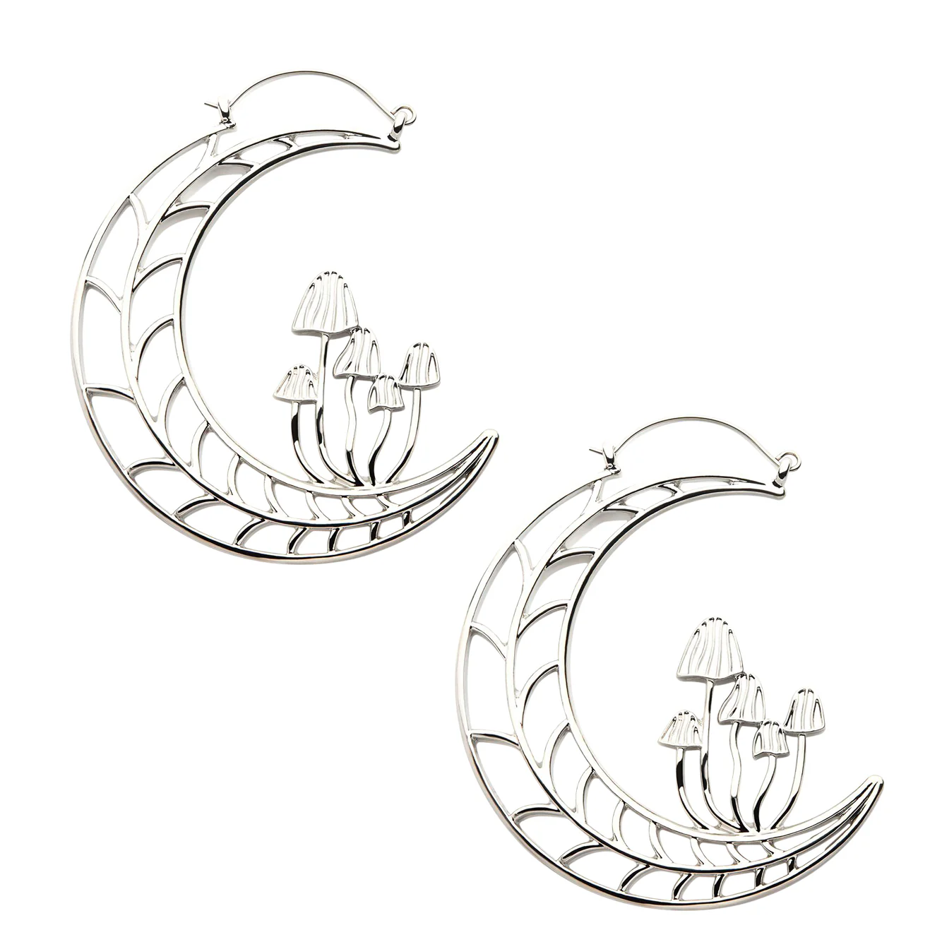 Mushroom Half Moon Stainless Steel Plug Hoops - Mrs Treak