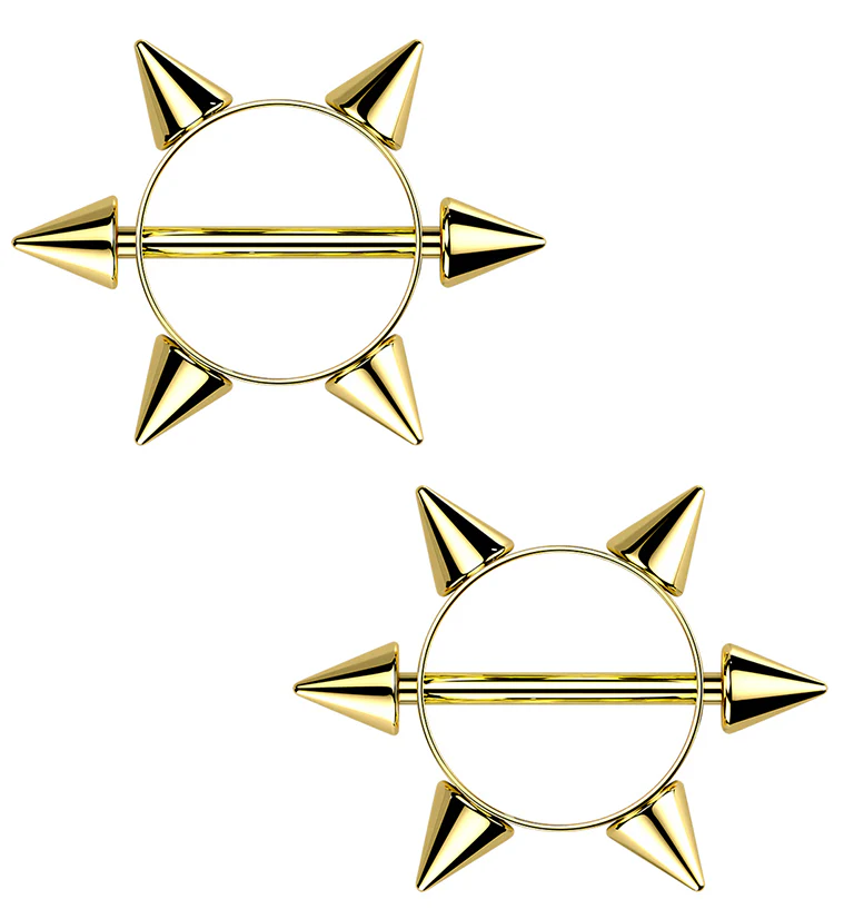 Gold PVD Spiked Nipple Rings - Mrs Treak
