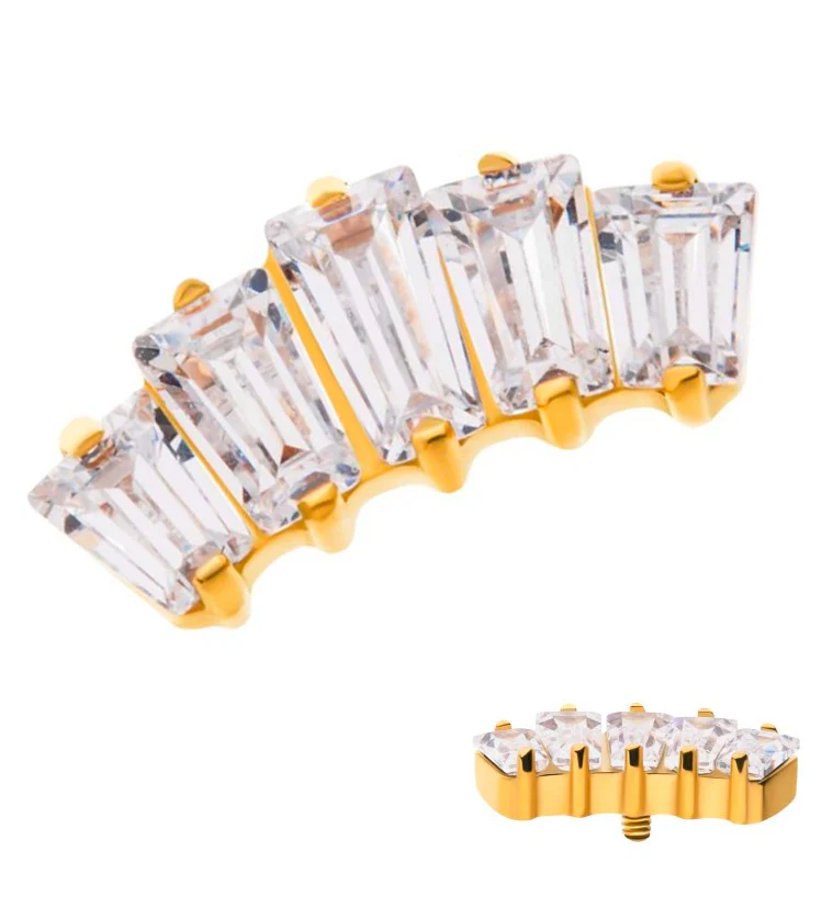 24kt Gold PVD Quinary CZ Internally Threaded Titanium Top - Mrs Treak