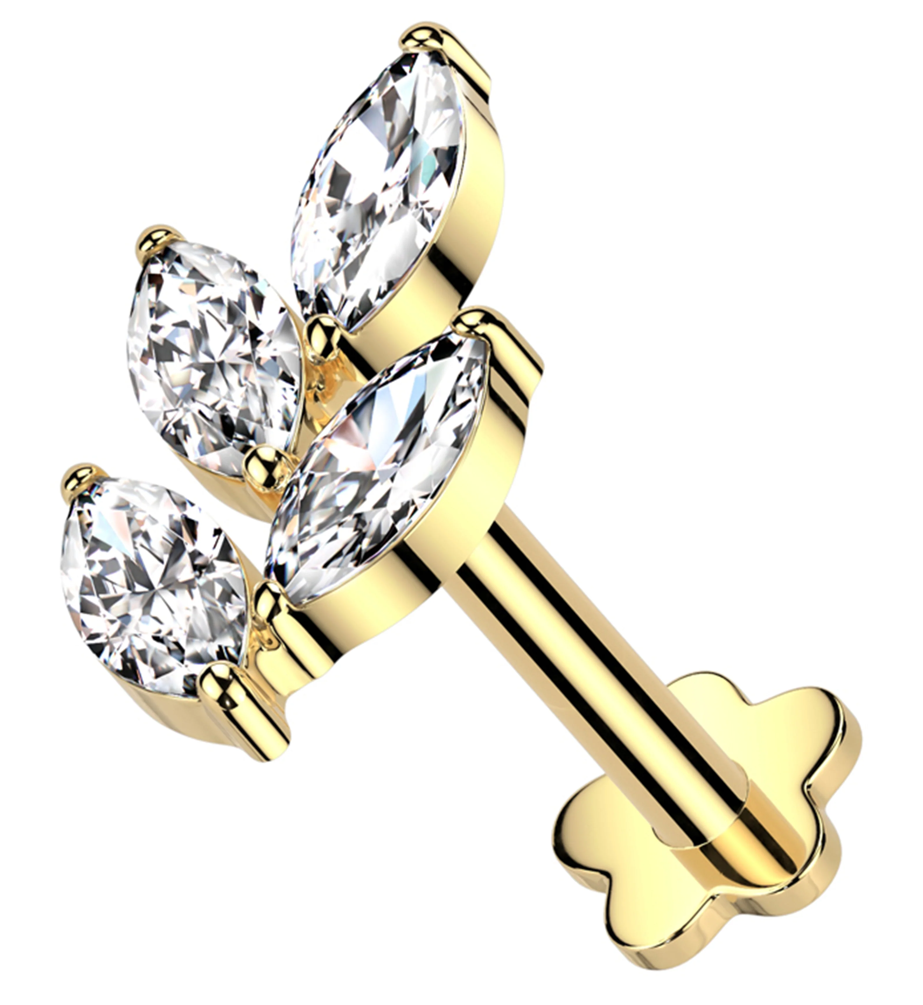 Gold PVD Vine Clear CZ Titanium Threadless Labret - Mrs Treak