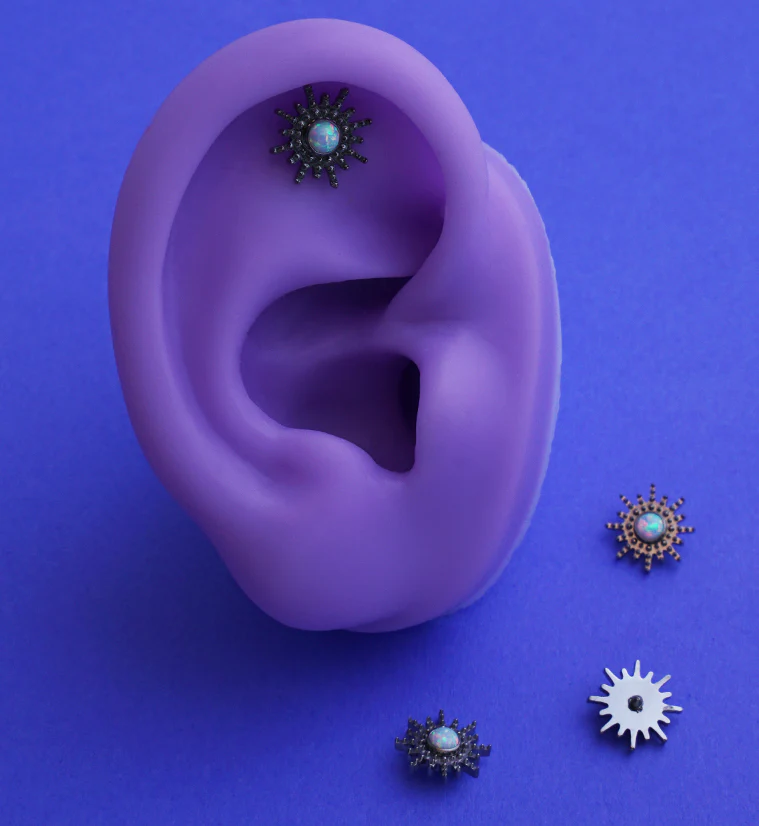 Solar Burst White Opalite Titanium Internally Threaded Top - Mrs Treak