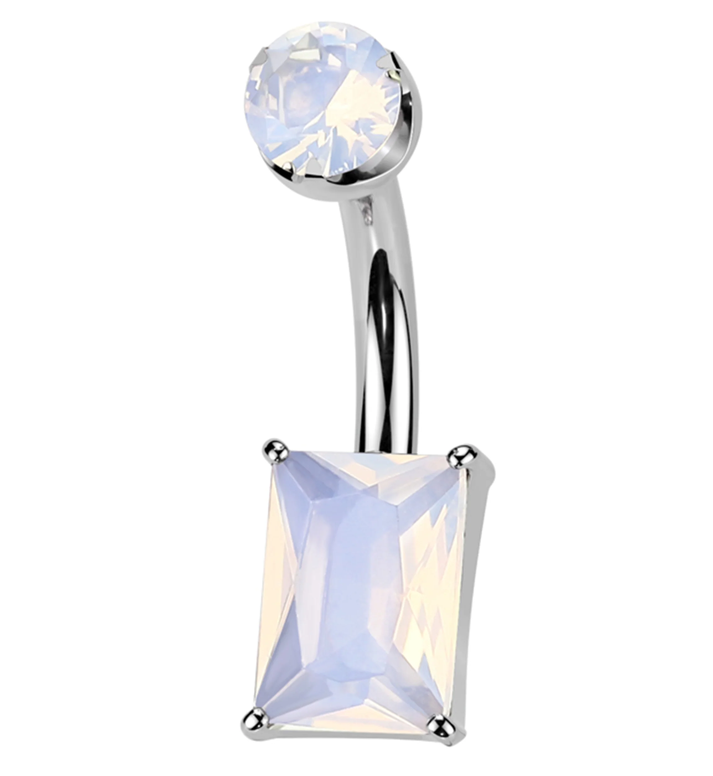 Rectangle Rose Quartz Stone Titanium Internally Threaded Belly Button Ring - Mrs Treak