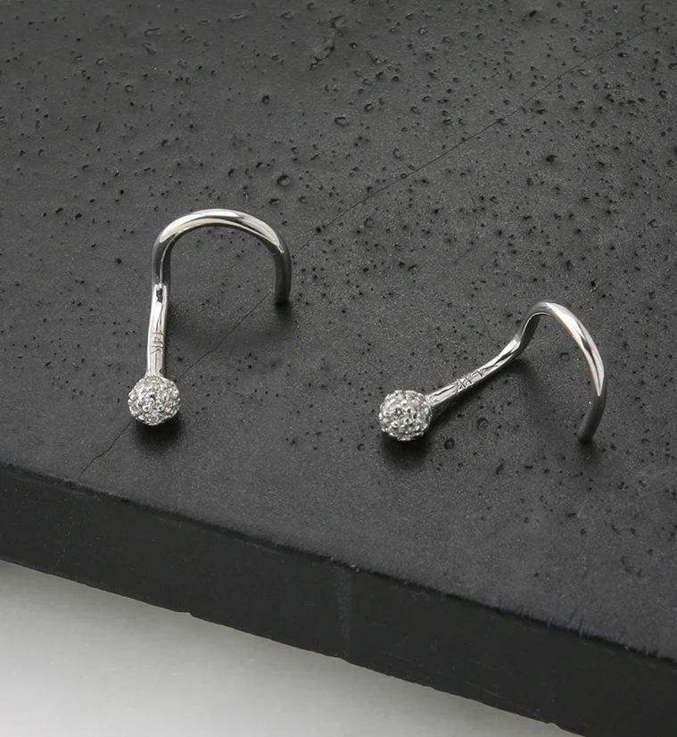 14kt White Gold CZ Ball Nose Screw Ring - Mrs Treak