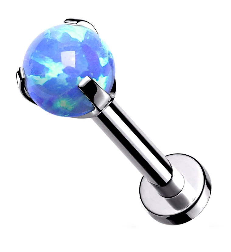 Blue Opalite Claw Set Stainless Steel Labret - Mrs Treak