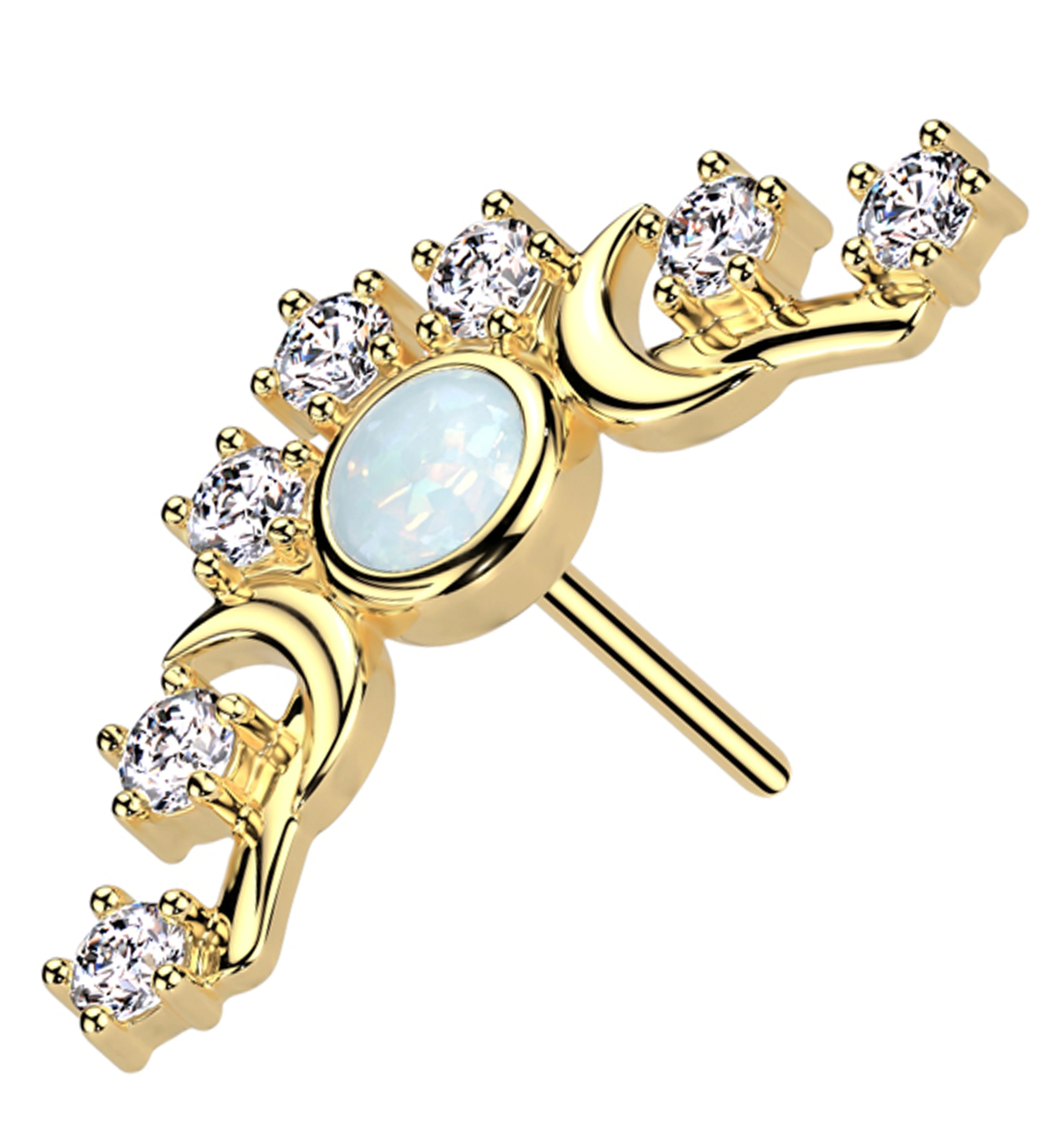 14kt Gold Moon Phase Tiara White Opalite Threadless Top - Mrs Treak