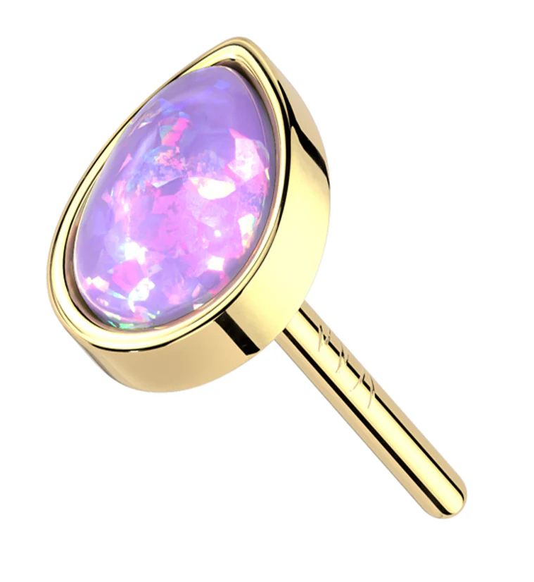 14kt Gold Teardrop Purple Opalite Threadless Top - Mrs Treak