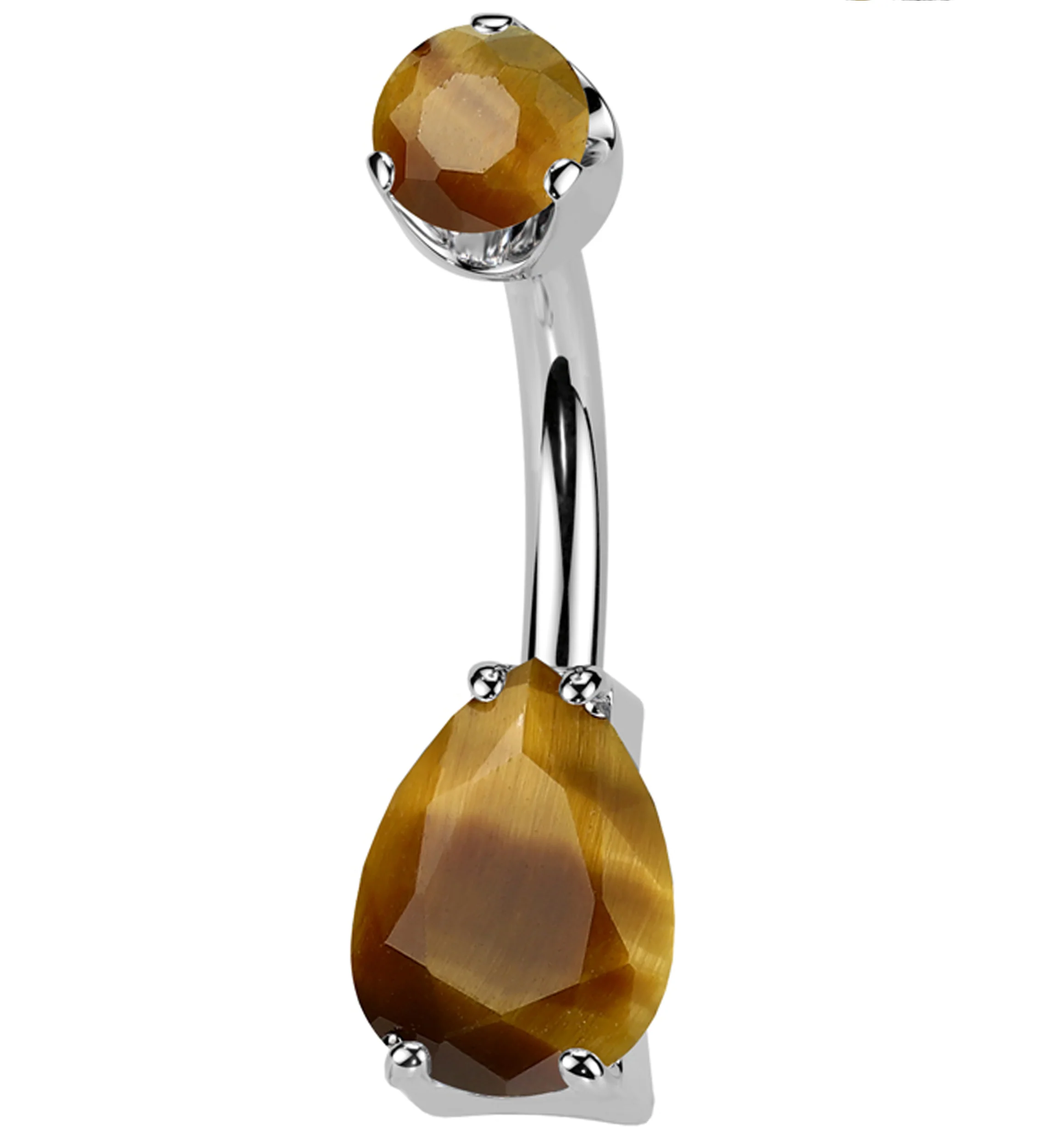 Faceted Tiger Eye Stone Teardrop Internally Threaded Titanium Belly Button Ring - Mrs Treak