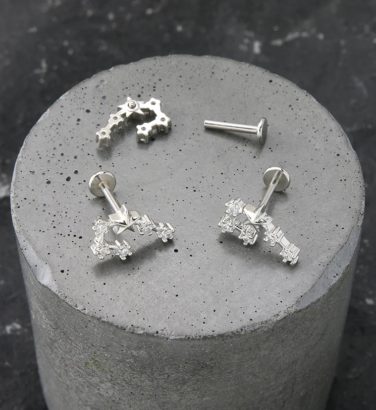 Gemini Constellation Clear CZ Stainless Steel Internally Threaded Labret - Mrs Treak